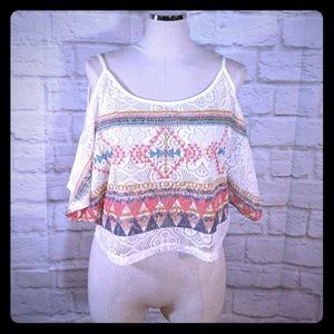 Almost Famous cropped top lace see-through L M